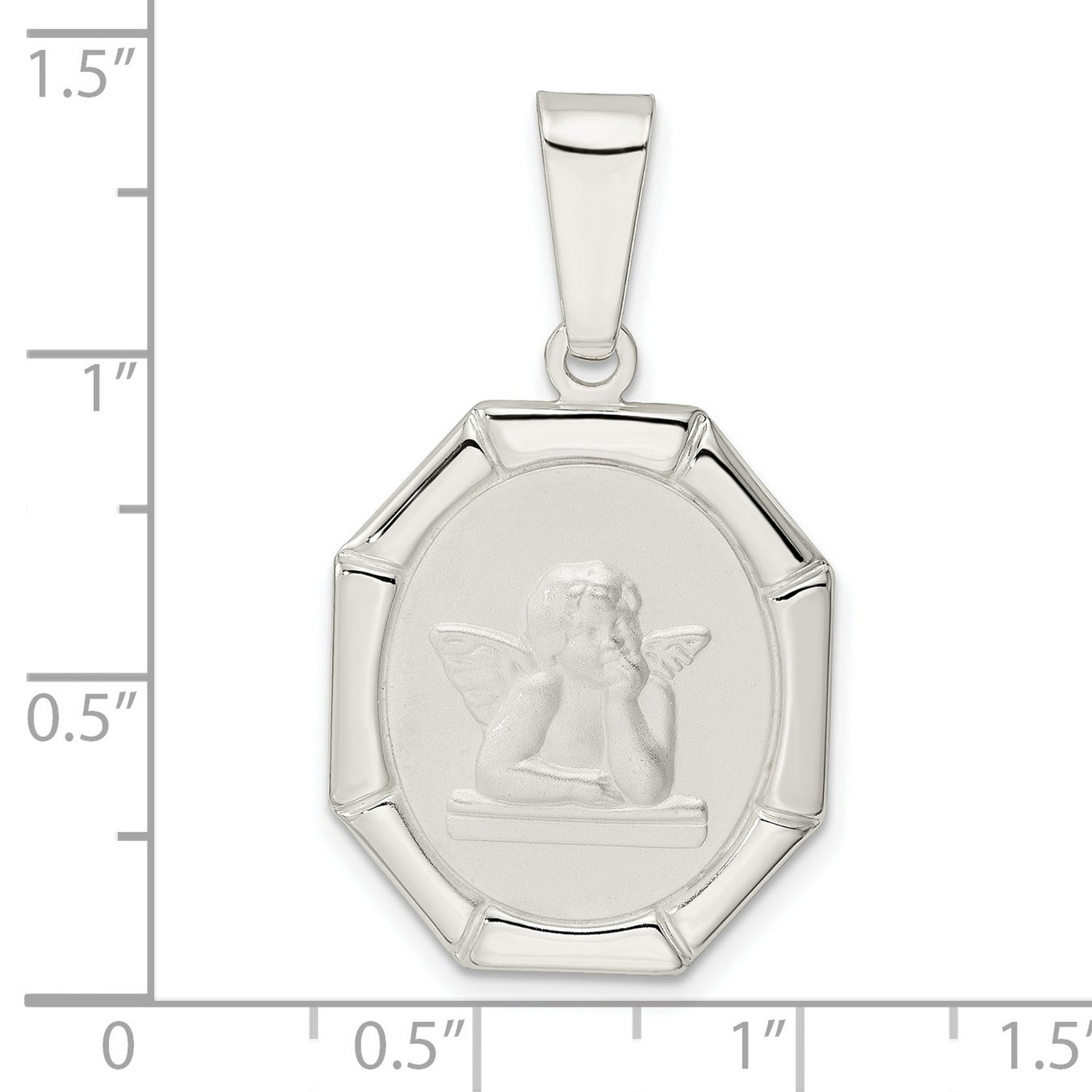 Sterling Silver Angel Pendant with Raised Cherub Design in Octagonal Frame