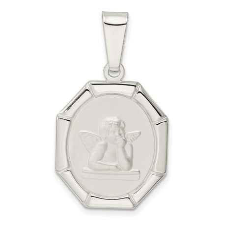 Sterling Silver Angel Pendant with Raised Cherub Design in Octagonal Frame
