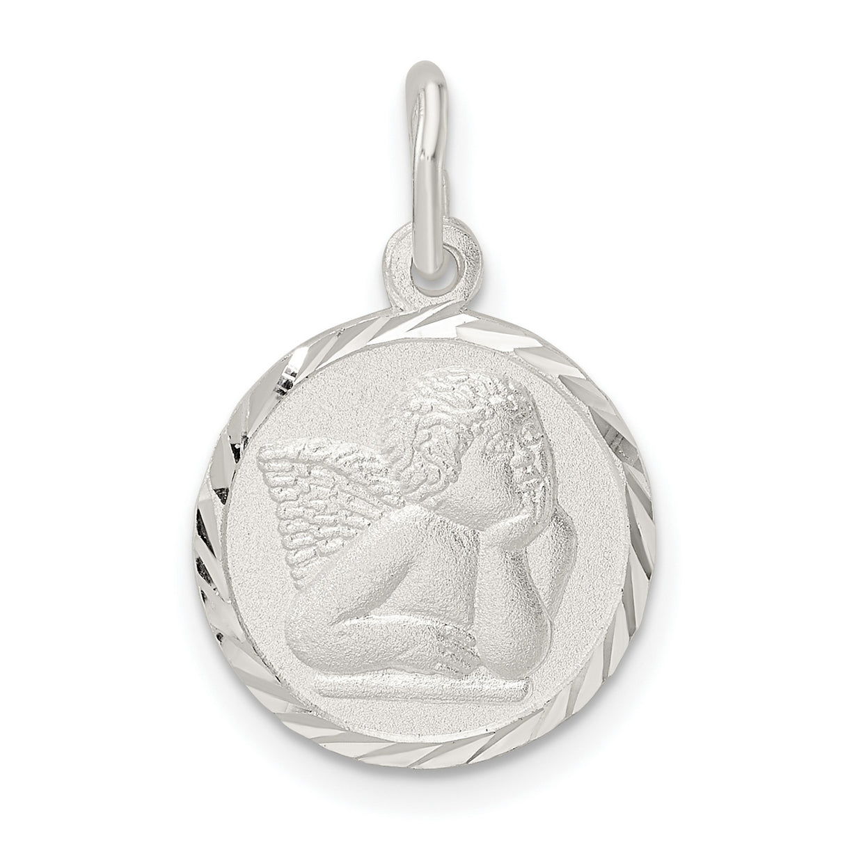 Sterling Silver Angel Pendant with Cherub Relief, Guardian Charm, Spiritual Christian Jewelry