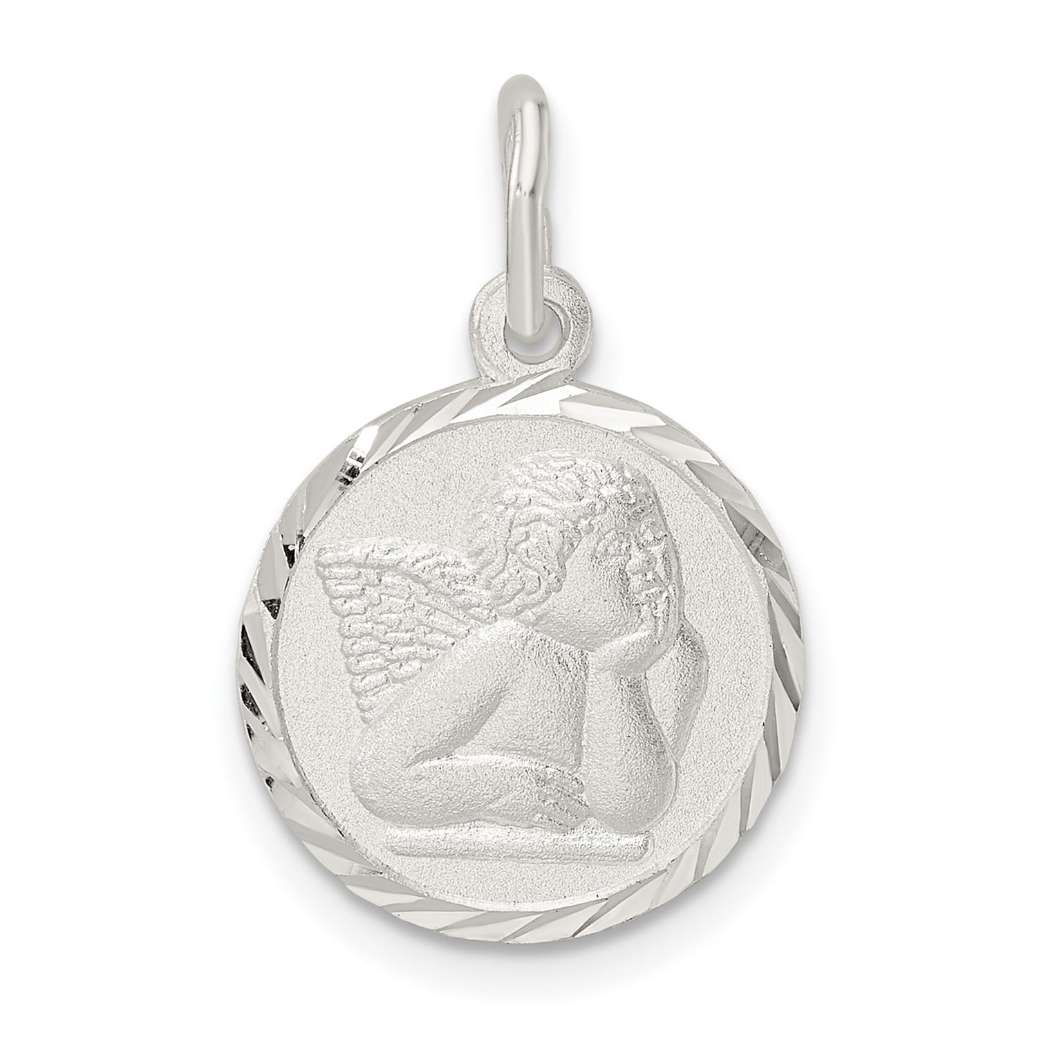 Sterling Silver Angel Pendant with Cherub Relief, Guardian Charm, Spiritual Christian Jewelry