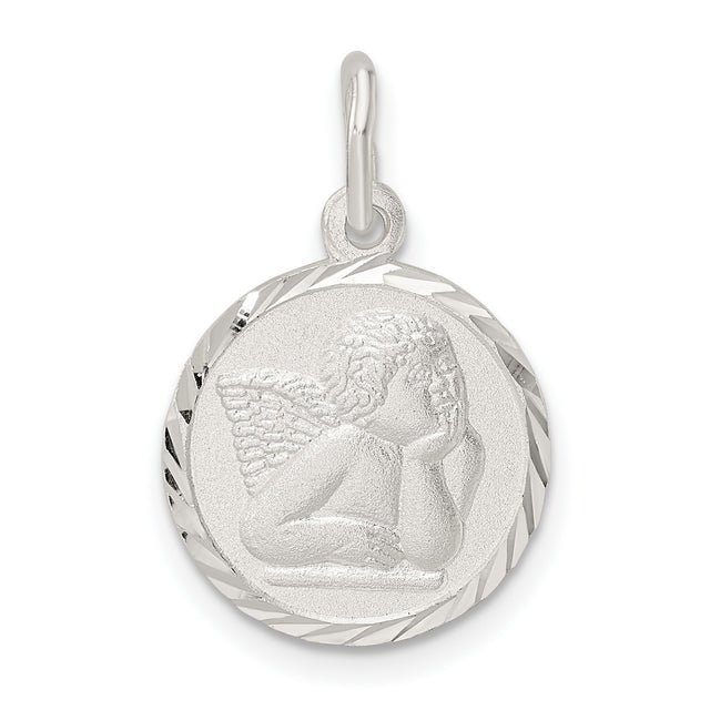 Sterling Silver Angel Pendant with Cherub Relief, Guardian Charm, Spiritual Christian Jewelry