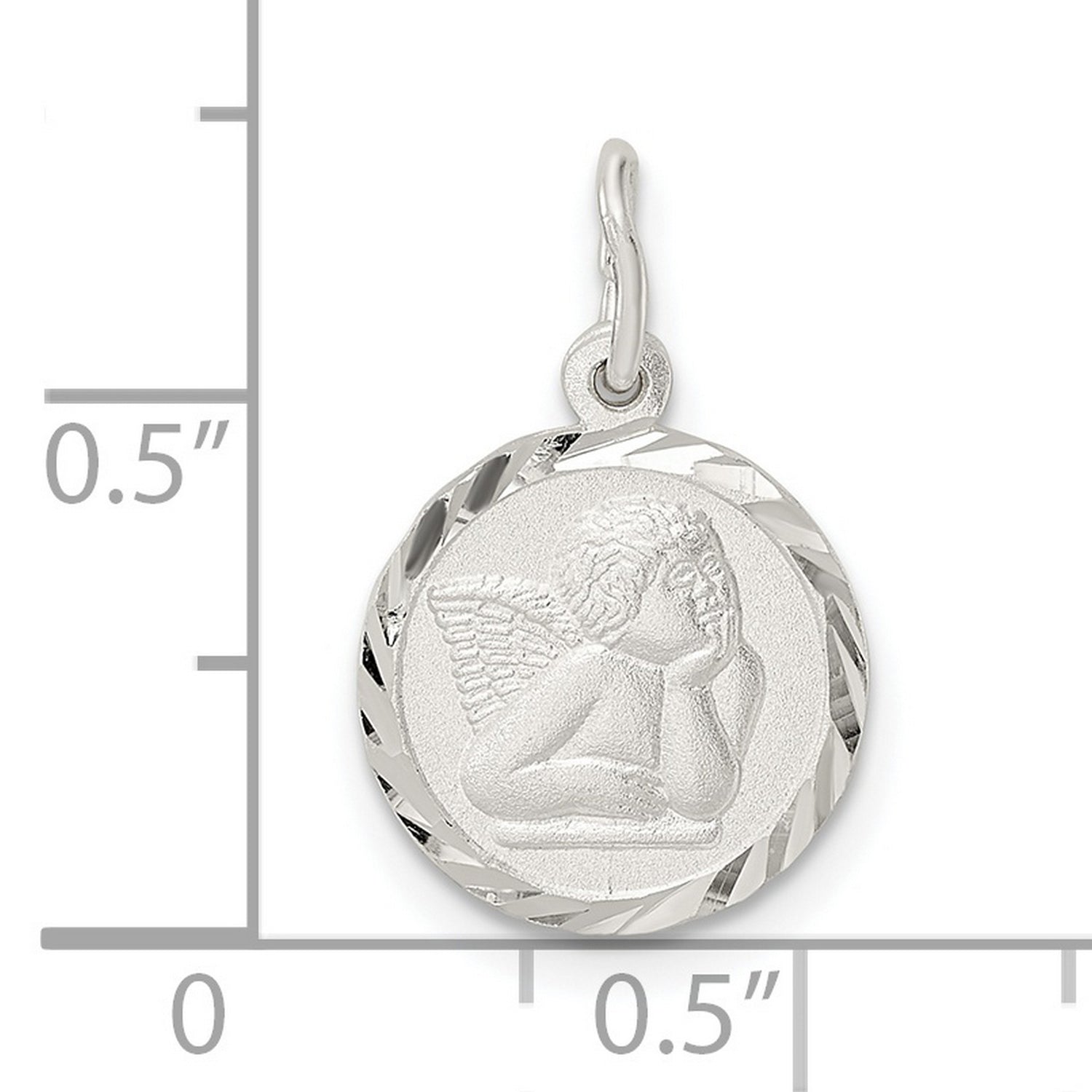 Sterling Silver Angel Pendant with Winged Cherub Engraving, Christian Faith Medal Charm