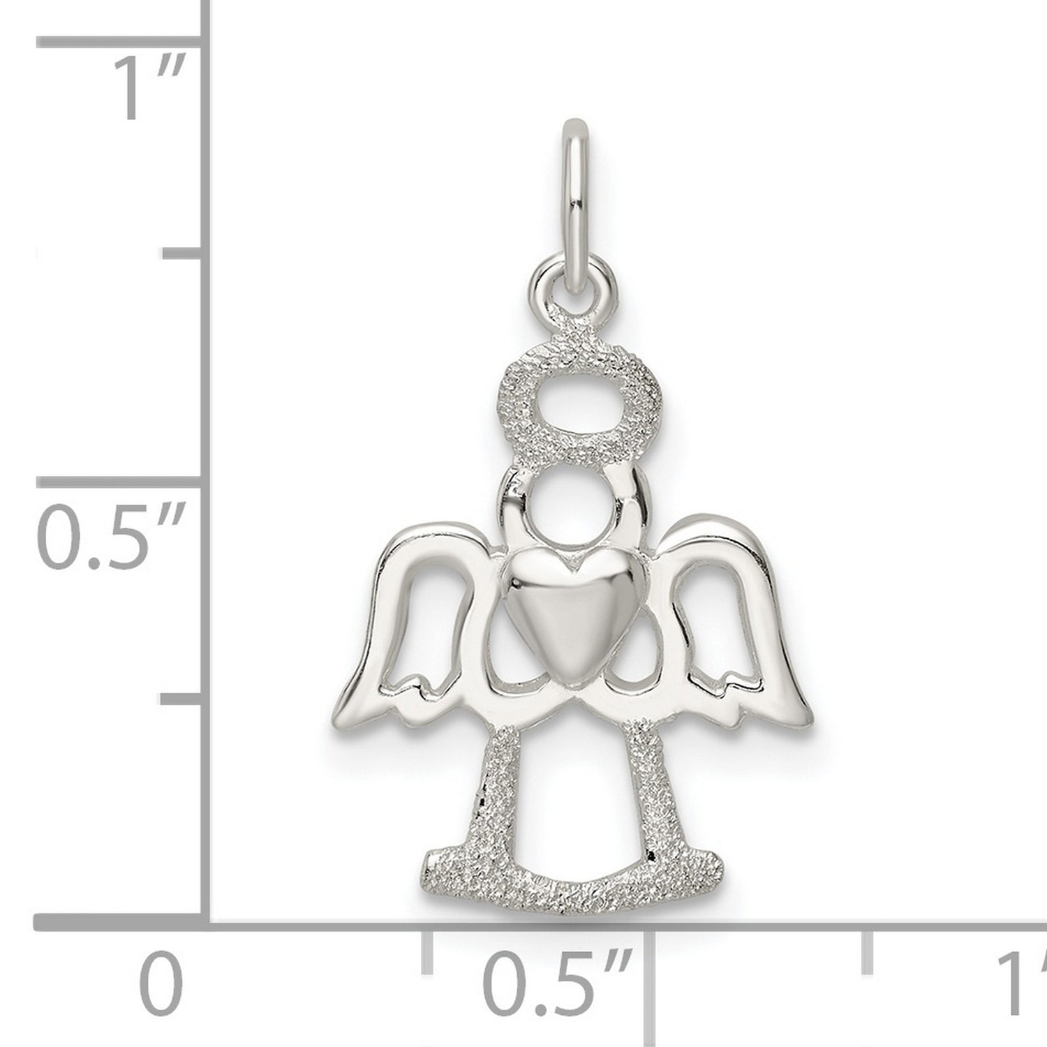 Sterling Silver Angel Pendant with Heart Design, Christian Symbol of Faith and Protection