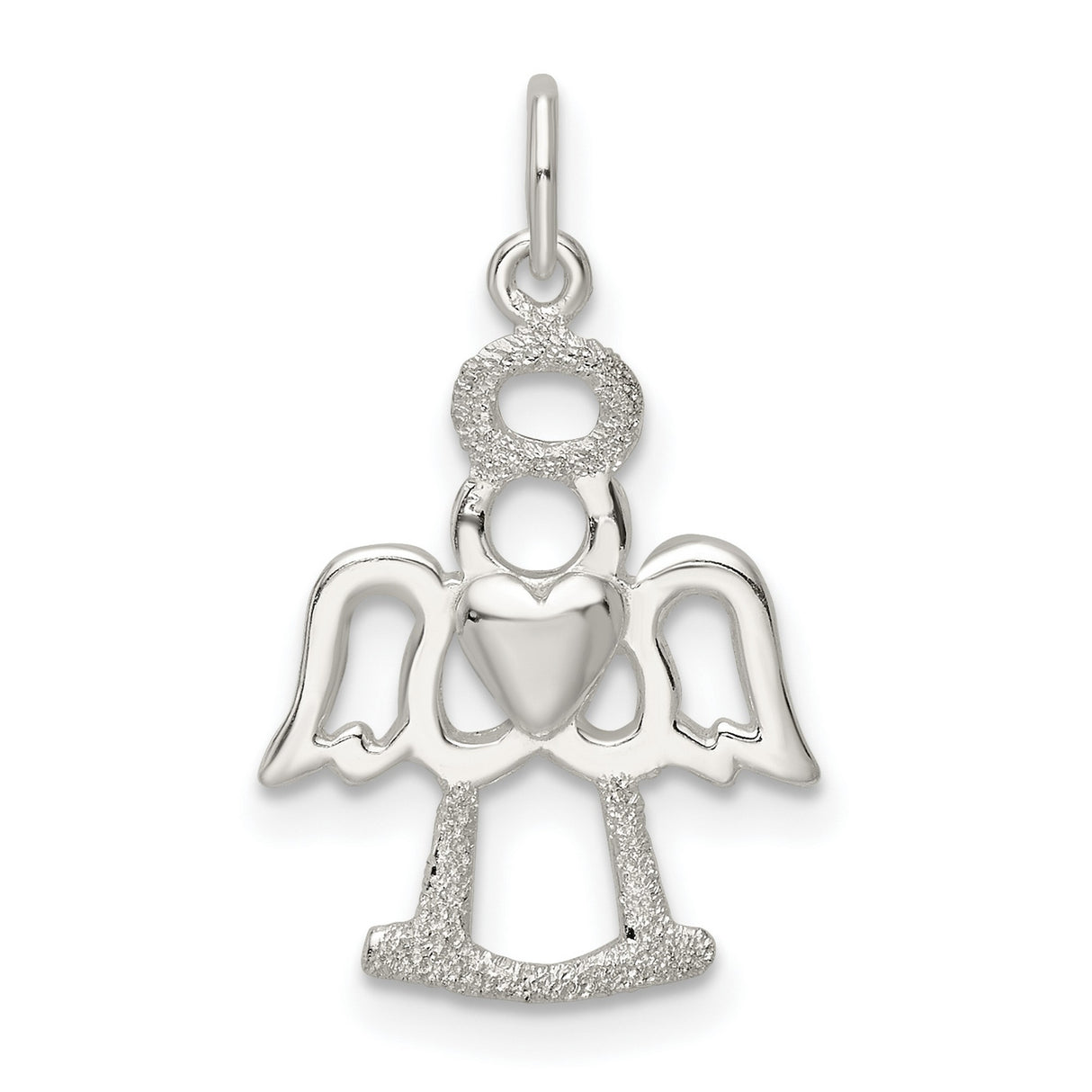 Sterling Silver Angel Pendant with Heart Design, Christian Symbol of Faith and Protection