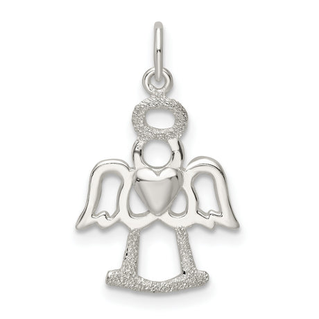Sterling Silver Angel Pendant with Heart Design, Christian Symbol of Faith and Protection