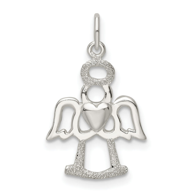 Sterling Silver Angel Pendant with Heart Design, Christian Symbol of Faith and Protection