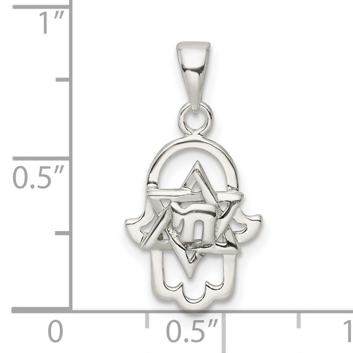 Sterling Silver Hamsa Pendant with Star of David and Chai Symbol, Jewish Religious Charm