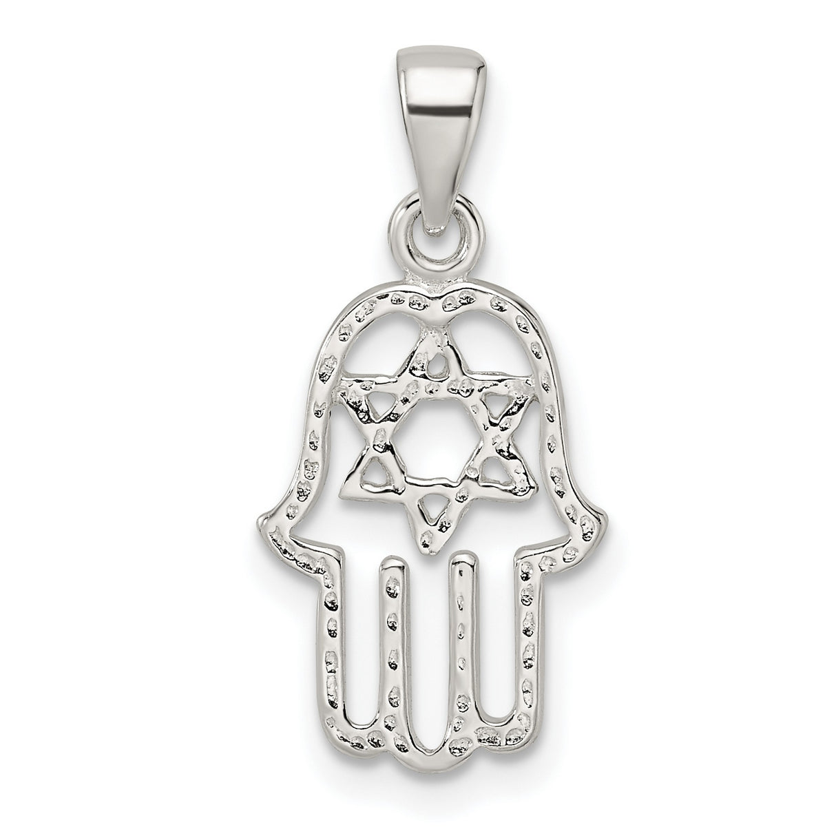 Sterling Silver Hamsa Hand Pendant with Openwork Star of David Design