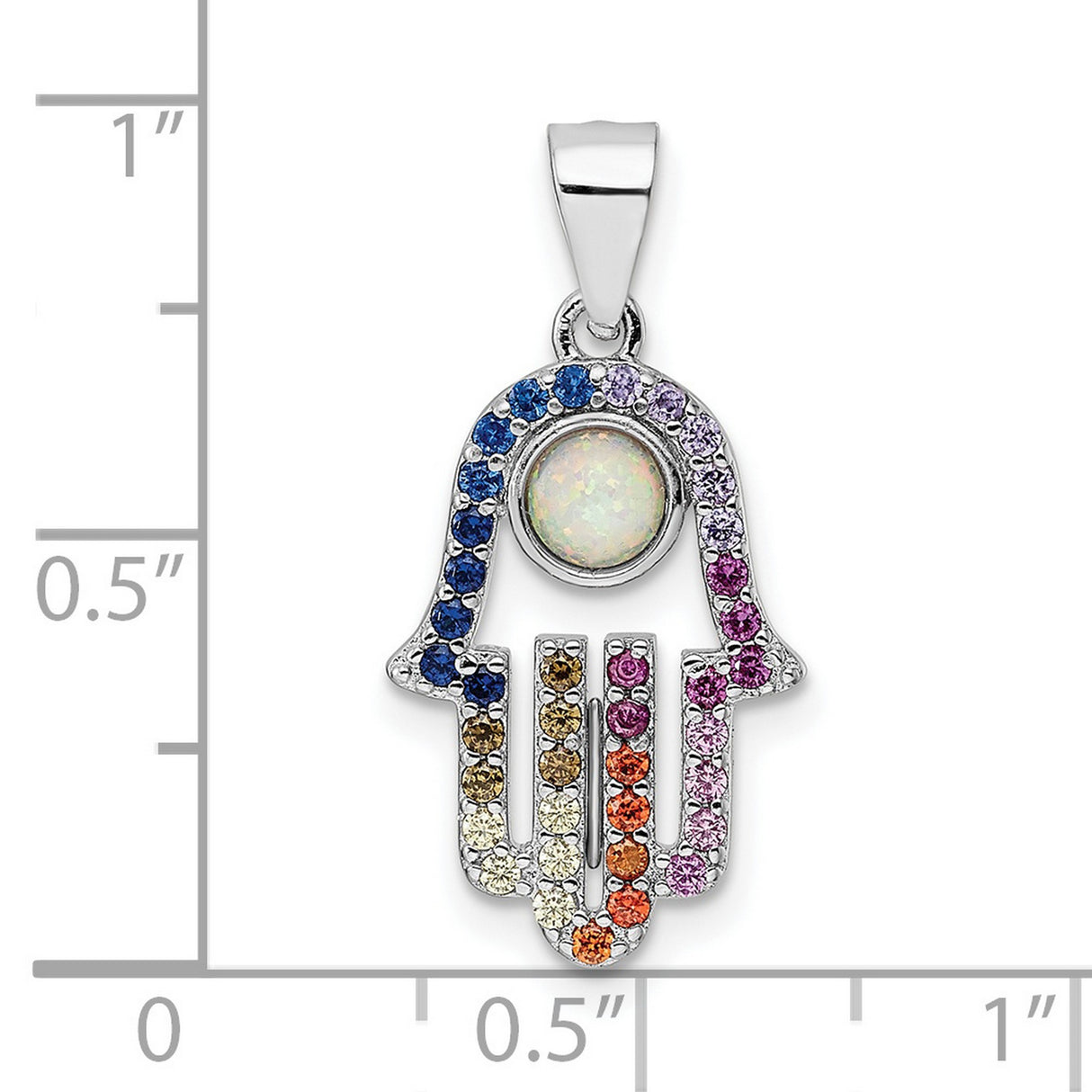 Sterling Silver Hamsa Hand Pendant with Cubic Zirconia and Opal , Spiritual Boho Jewelry for Women