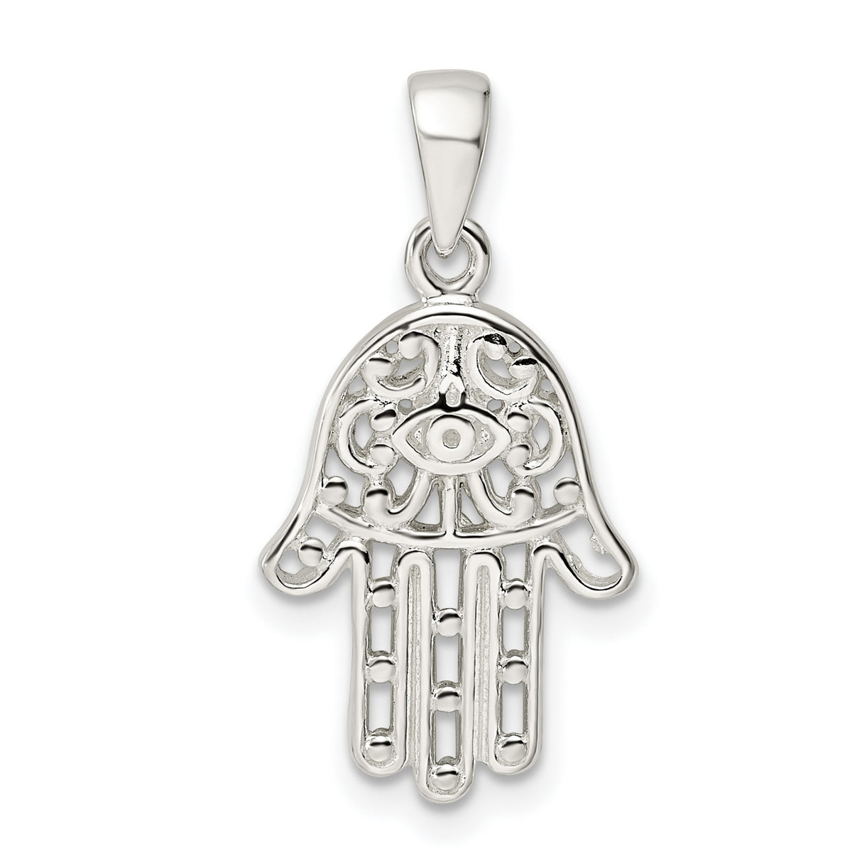 Sterling Silver Hamsa Hand Pendant with Evil Eye Symbol, Spiritual Protective Amulet