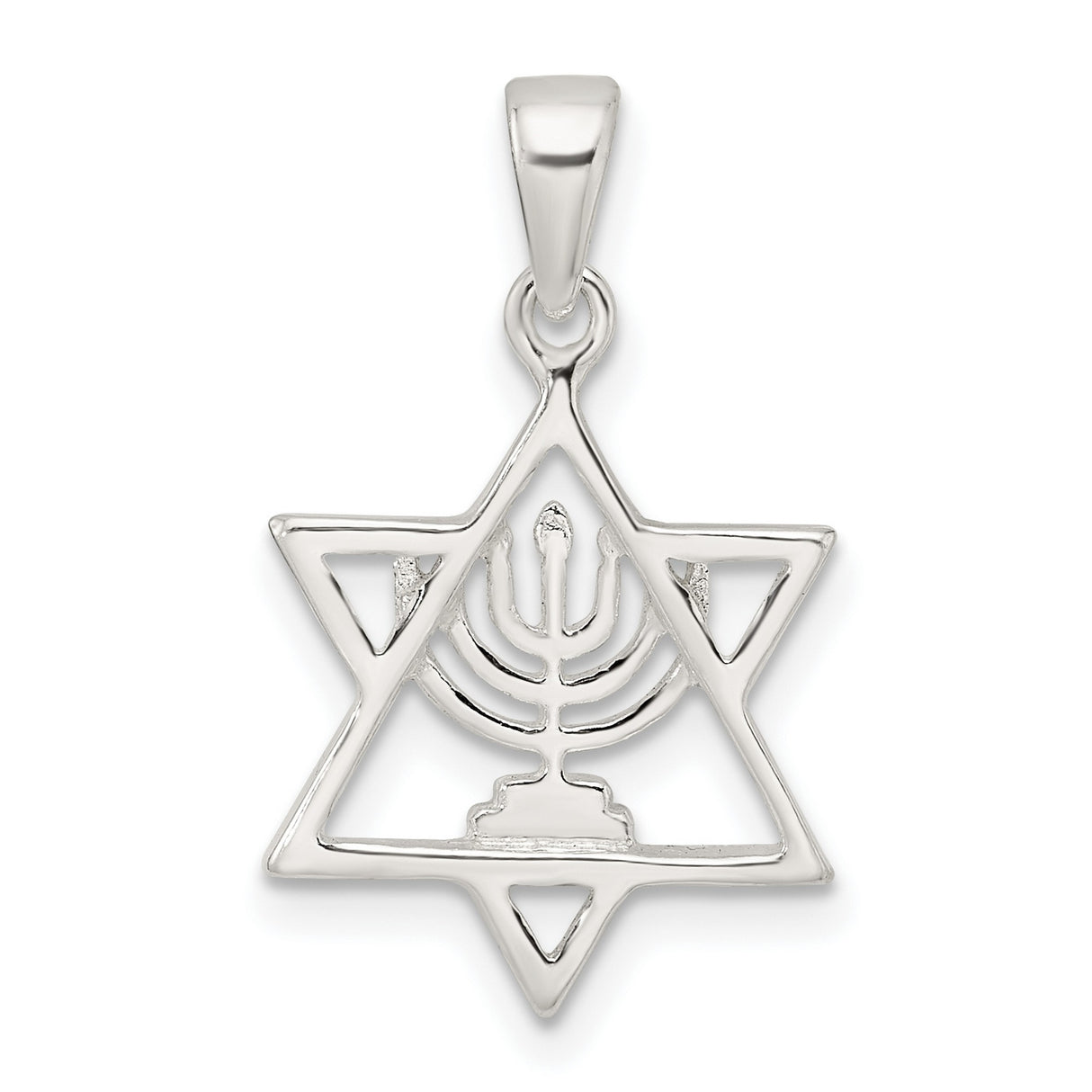 Sterling Silver Star of David Pendant with Menorah Design, Judaica Religious Jewelry