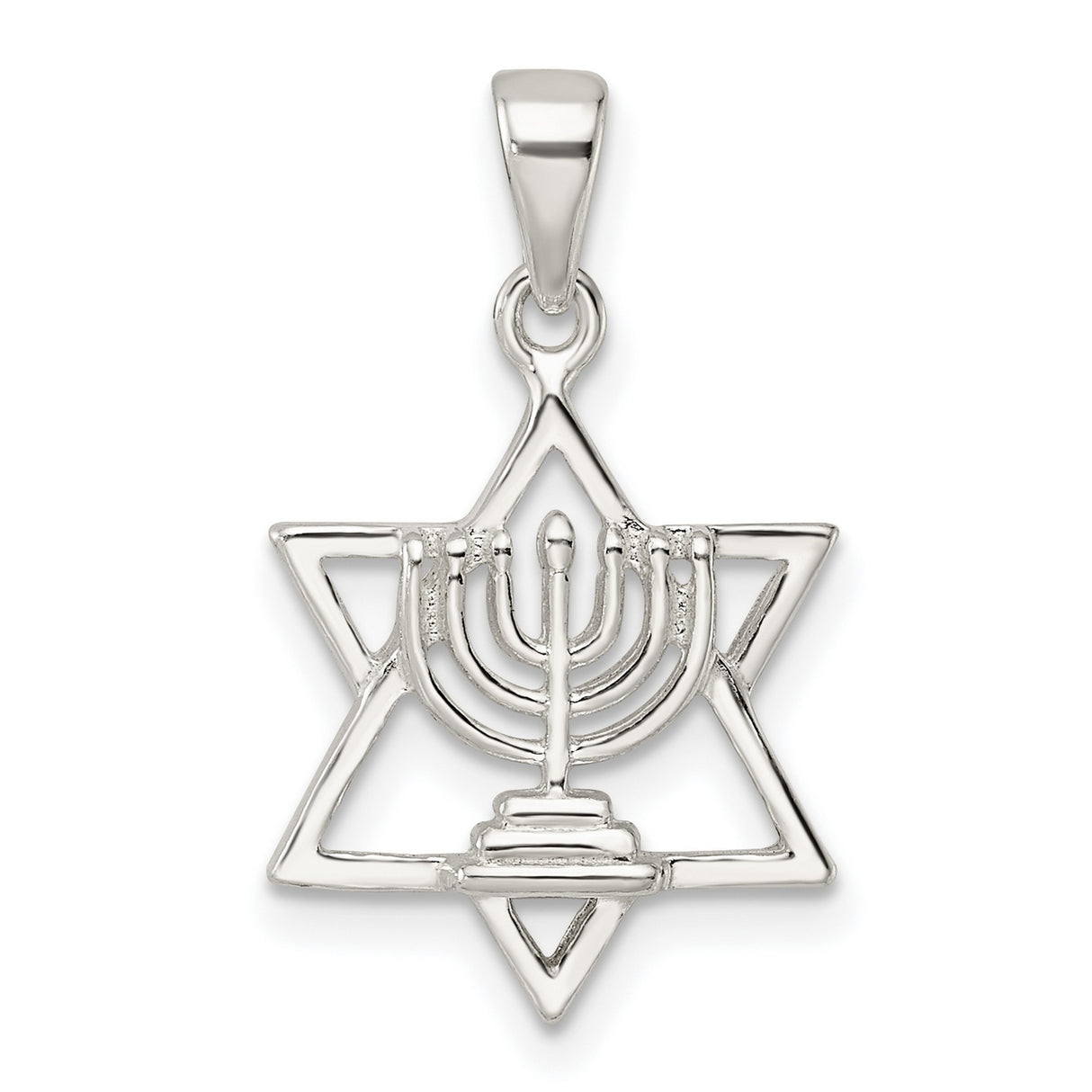 Sterling Silver Star of David Pendant with Menorah Design, Judaica Religious Jewelry