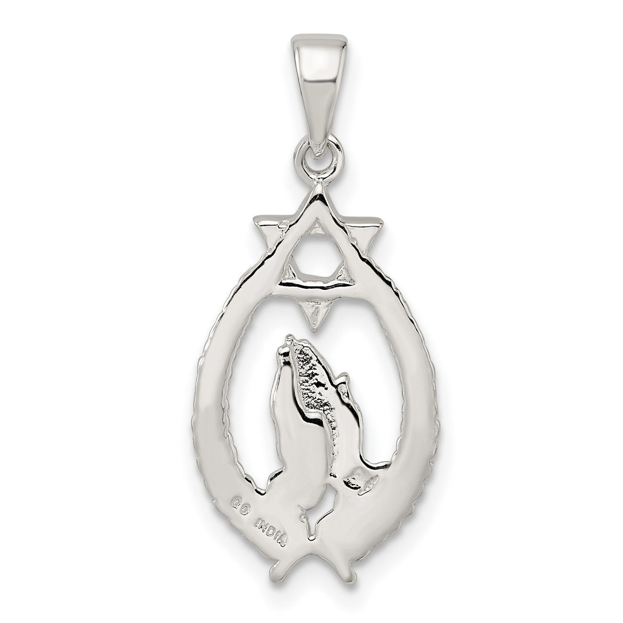 Sterling Silver Star of David Pendant with Praying Hands and Wheat Wreath, Unisex Judaica Jewelry