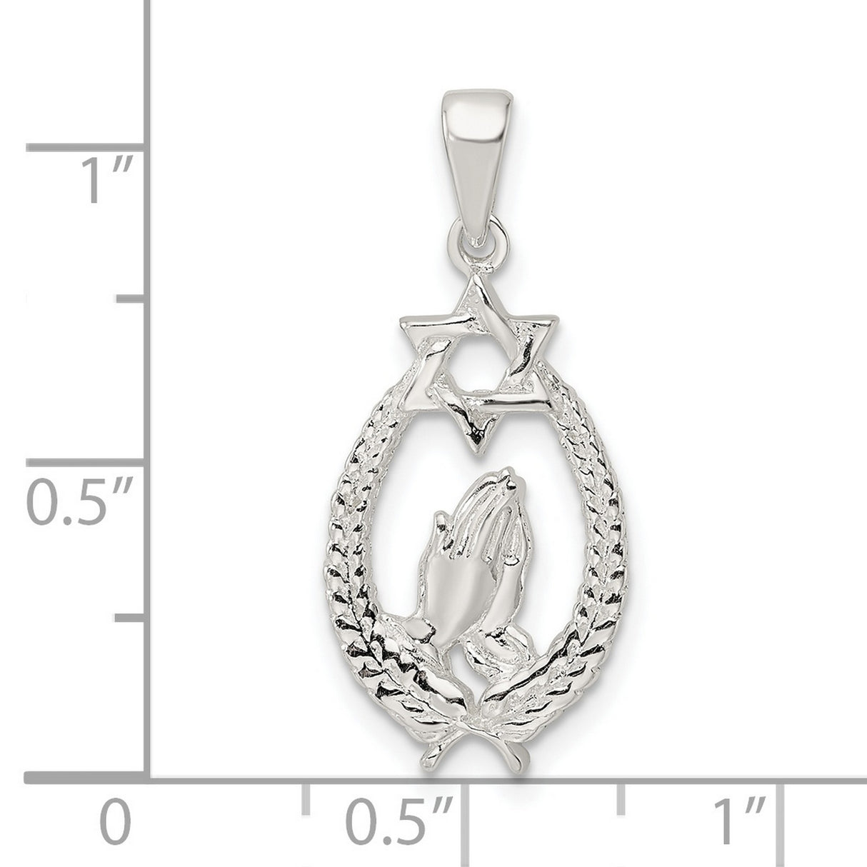 Sterling Silver Star of David Pendant with Praying Hands and Wheat Wreath, Unisex Judaica Jewelry