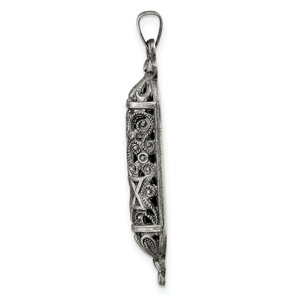 Sterling Silver Mezuzah Pendant with Filigree Detailing and Star of David Symbol