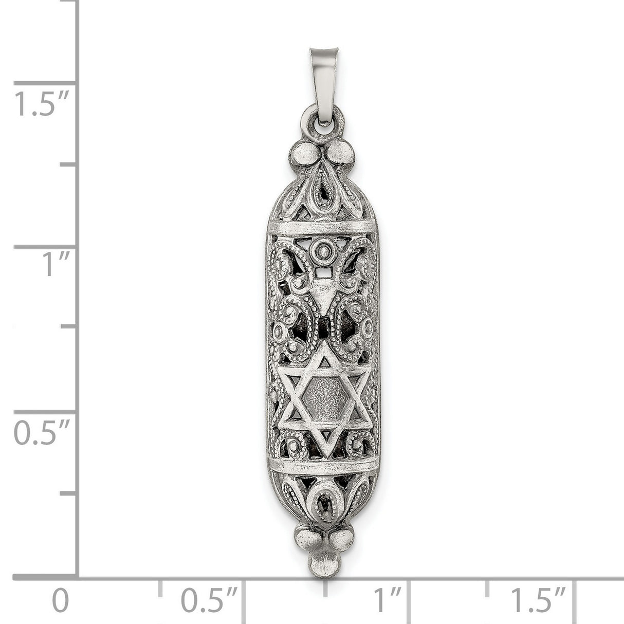 Sterling Silver Mezuzah Pendant with Filigree Detailing and Star of David Symbol