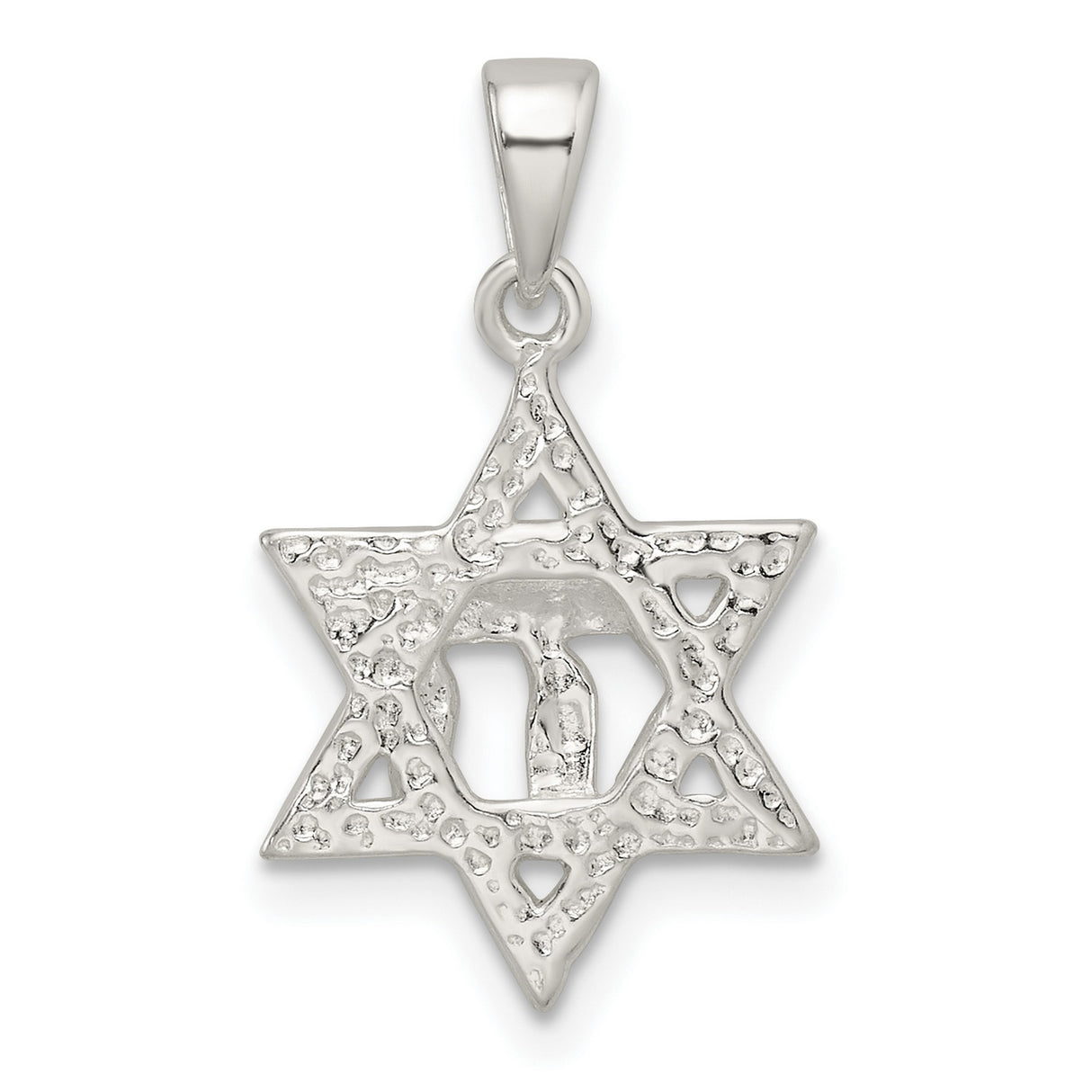 Polished and Diamond-Cut Star of David with Chai Charm Pendant in Real 925 Sterling Silver