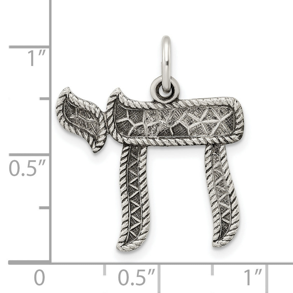Sterling Silver Chai Pendant with Textured Detailing, Jewish Symbol of Life