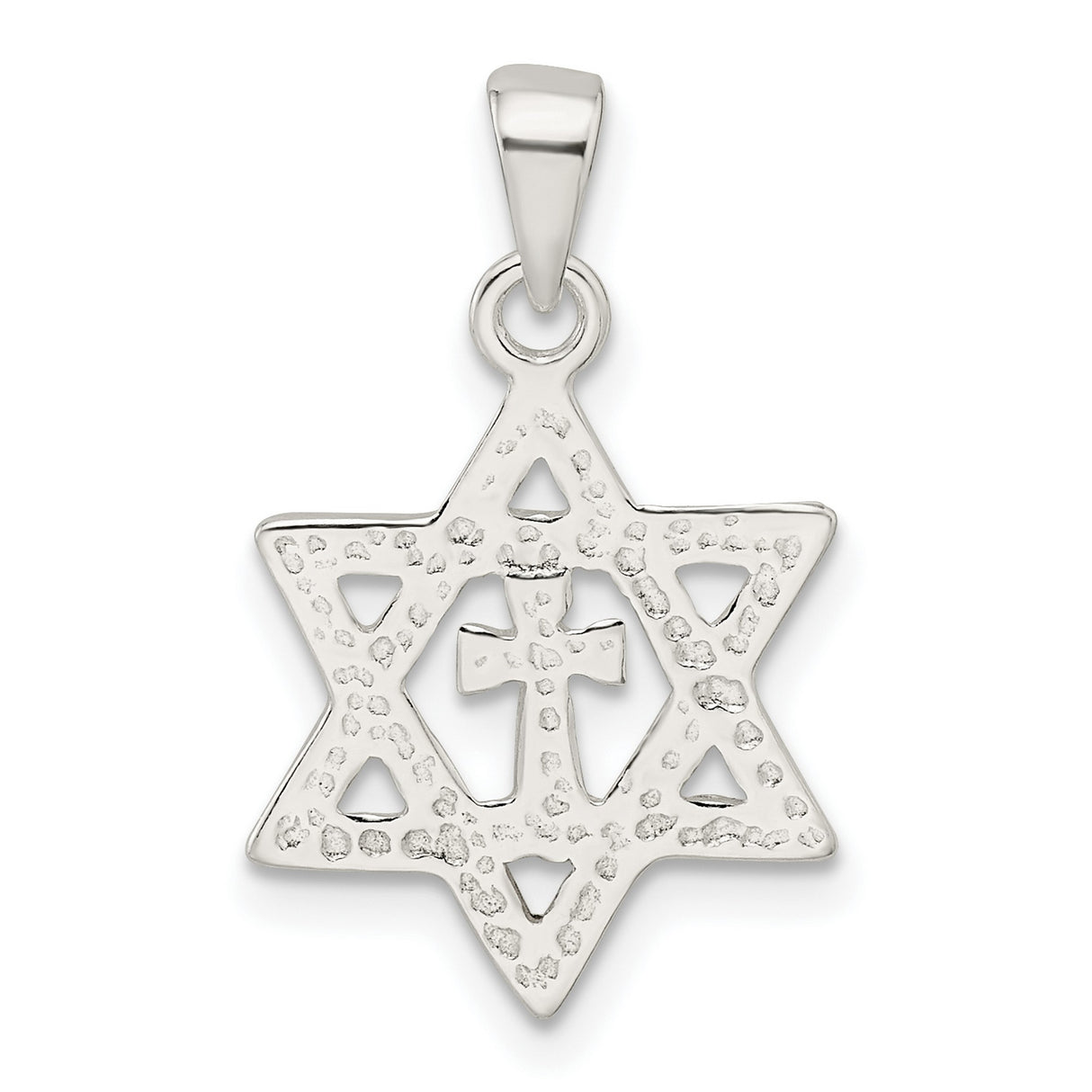 Sterling Silver Cross Pendant with Star of David Symbol and Polished Faith Design