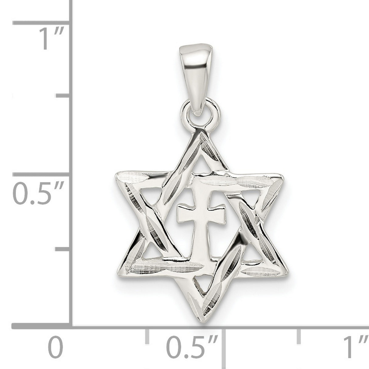 Sterling Silver Cross Pendant with Star of David Symbol and Polished Faith Design