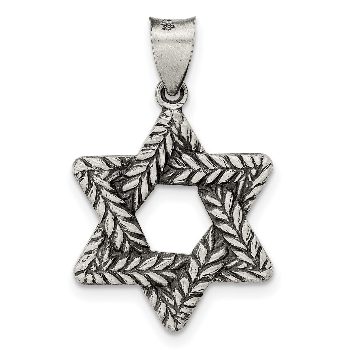 Sterling Silver Star of David Pendant with Braided Leaf Design, Jewish Symbol Charm
