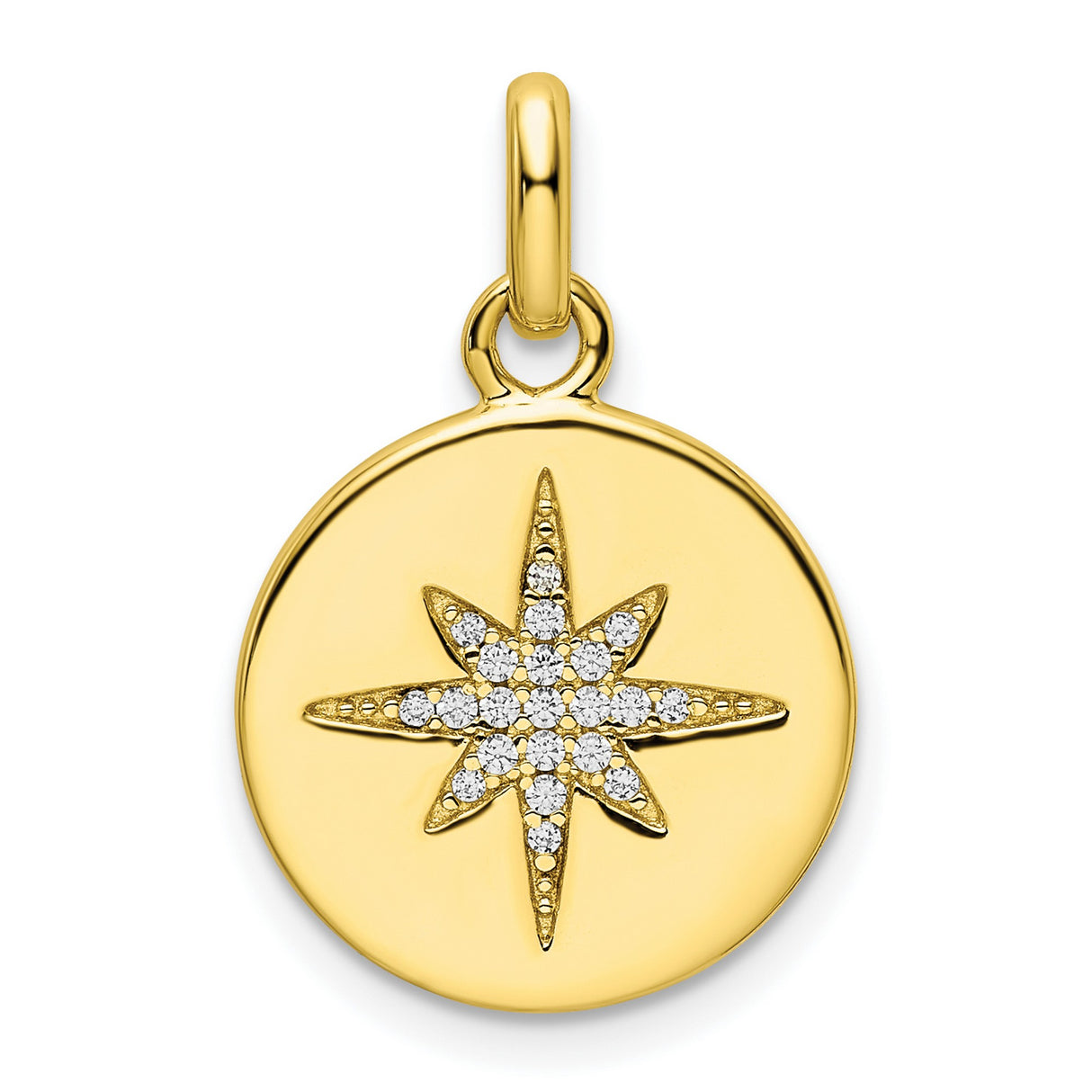 CZ Star Disc Charm Pendant in Real 925 Sterling Silver