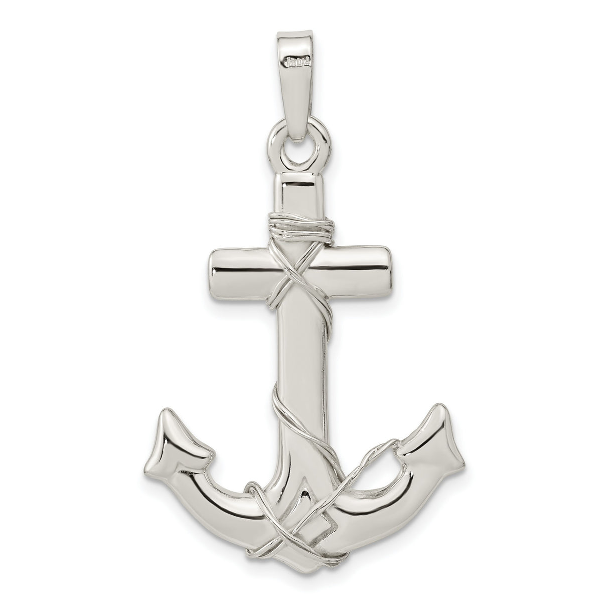 Sterling Silver Anchor Cross Pendant with Polished Rope Detail, Nautical Christian Symbol