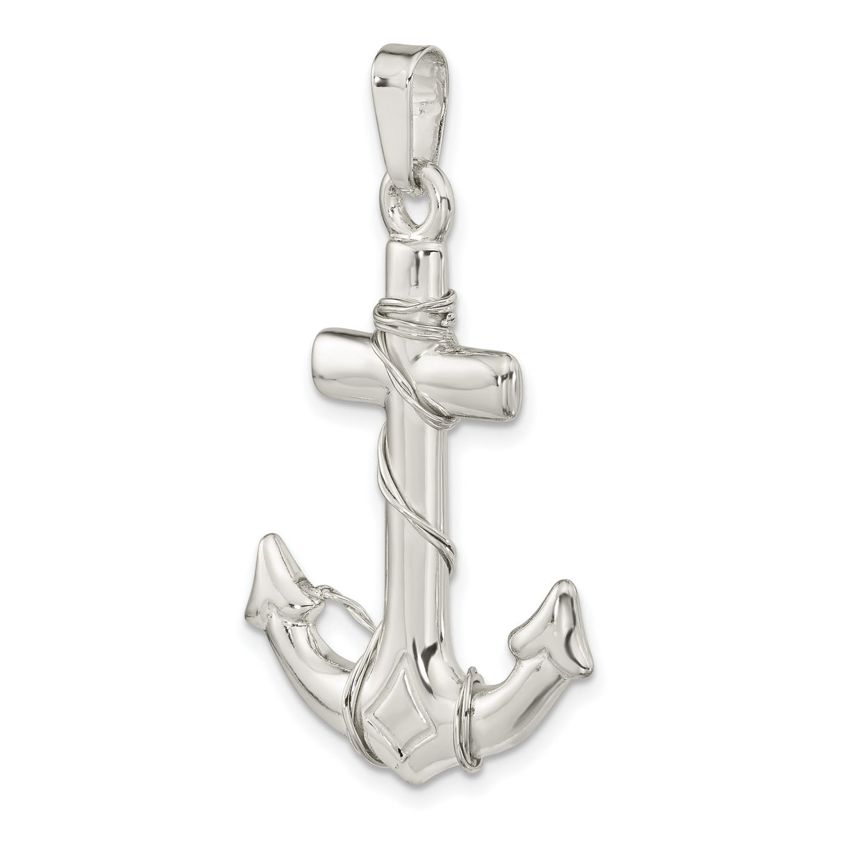 Sterling Silver Anchor Cross Pendant with Polished Rope Detail, Nautical Christian Symbol