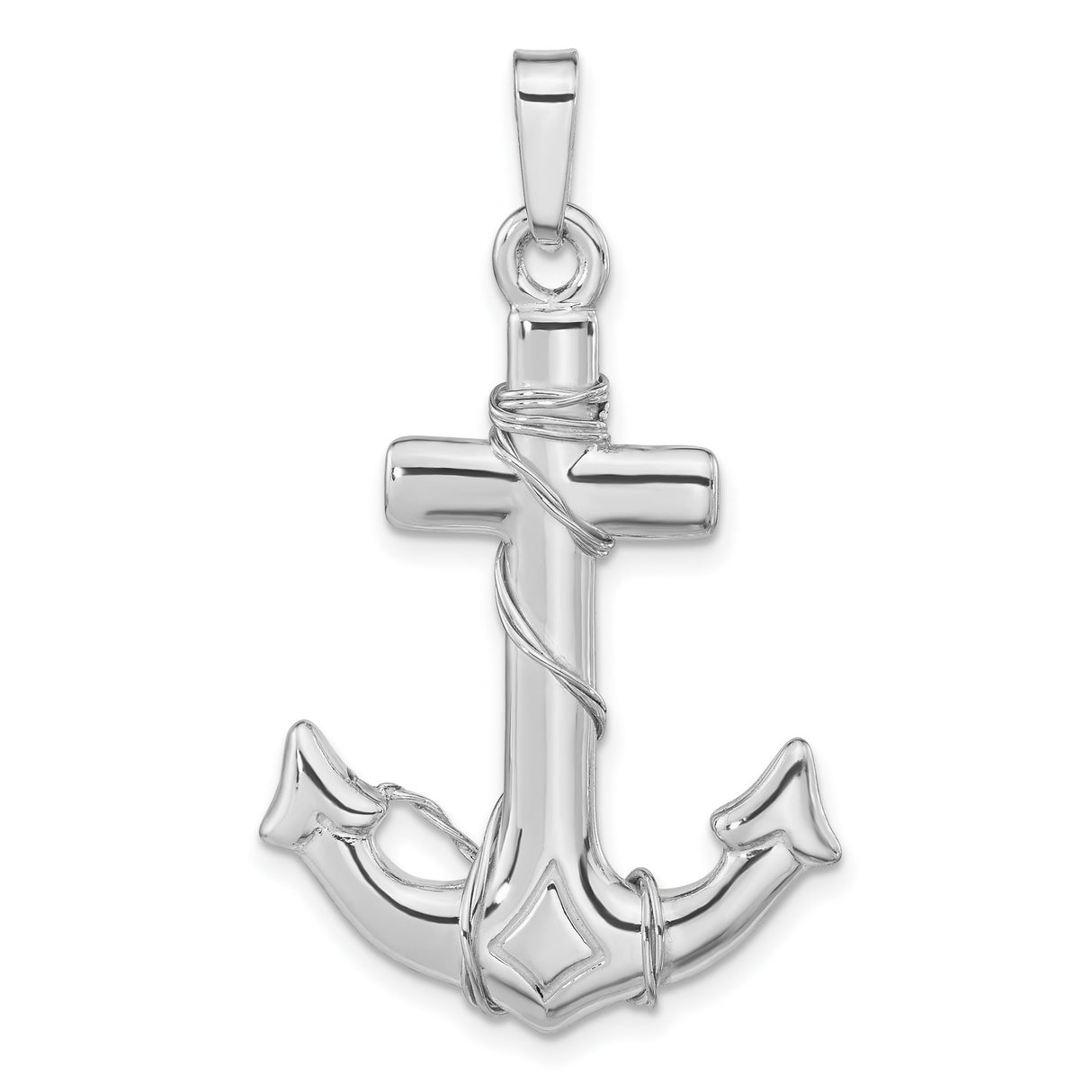 Sterling Silver Anchor Cross Pendant with Polished Rope Detail, Nautical Christian Symbol