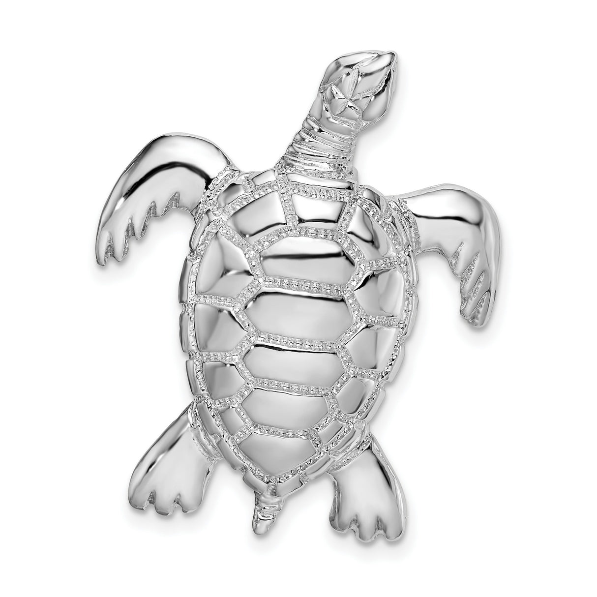 Sterling Silver Sea Turtle Pendant, Polished Shell Design, Nautical Beach Theme Jewelry