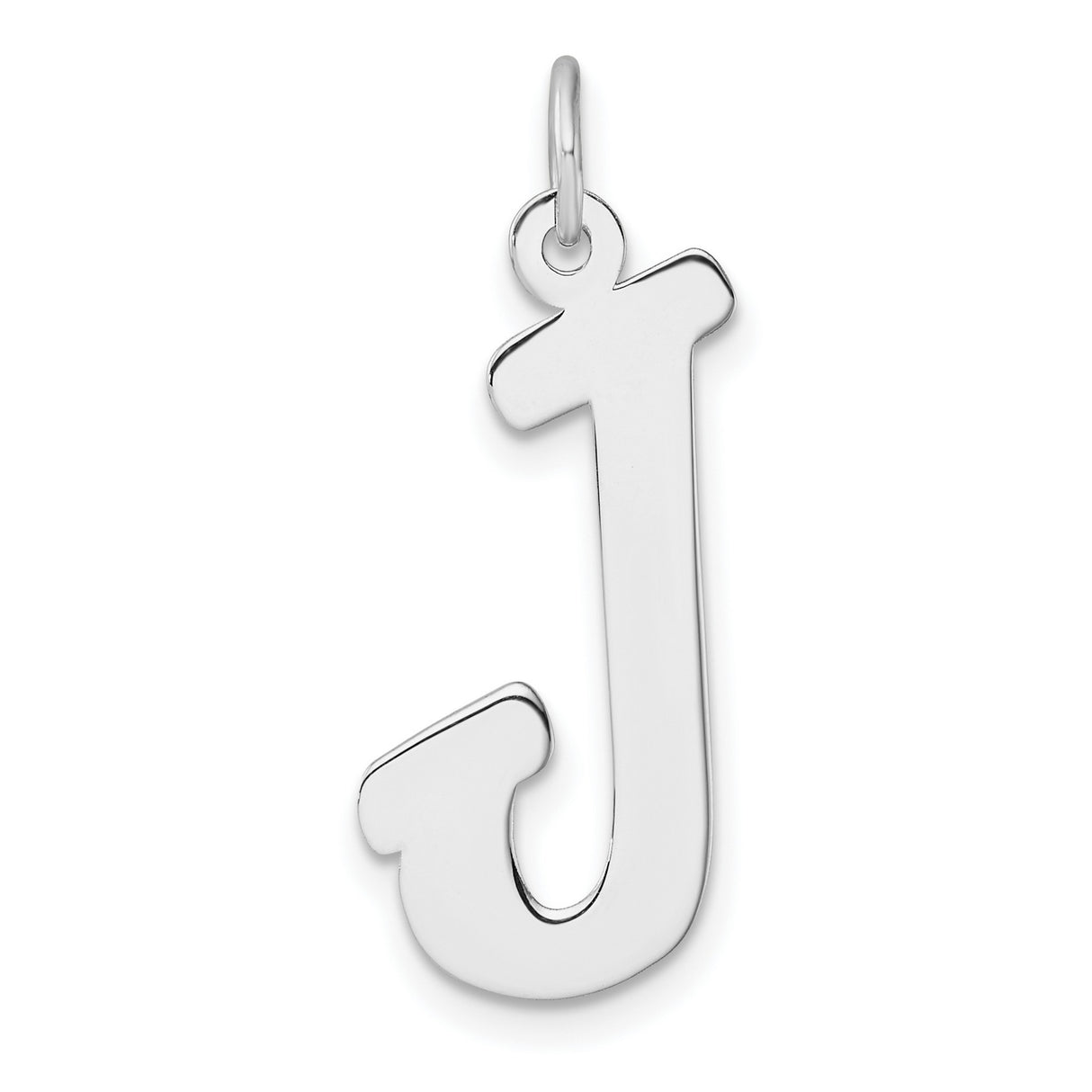Sterling Silver Letter J Pendant Charm, Polished Script Alphabet Design for Women or Unisex Wear