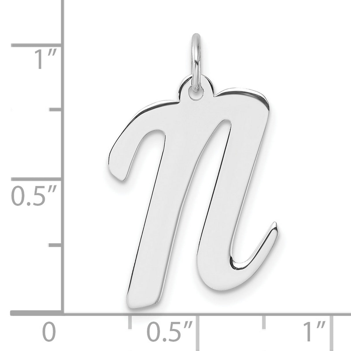 Sterling Silver Pendant, Lowercase N Script Letter Charm, Polished Modern Design