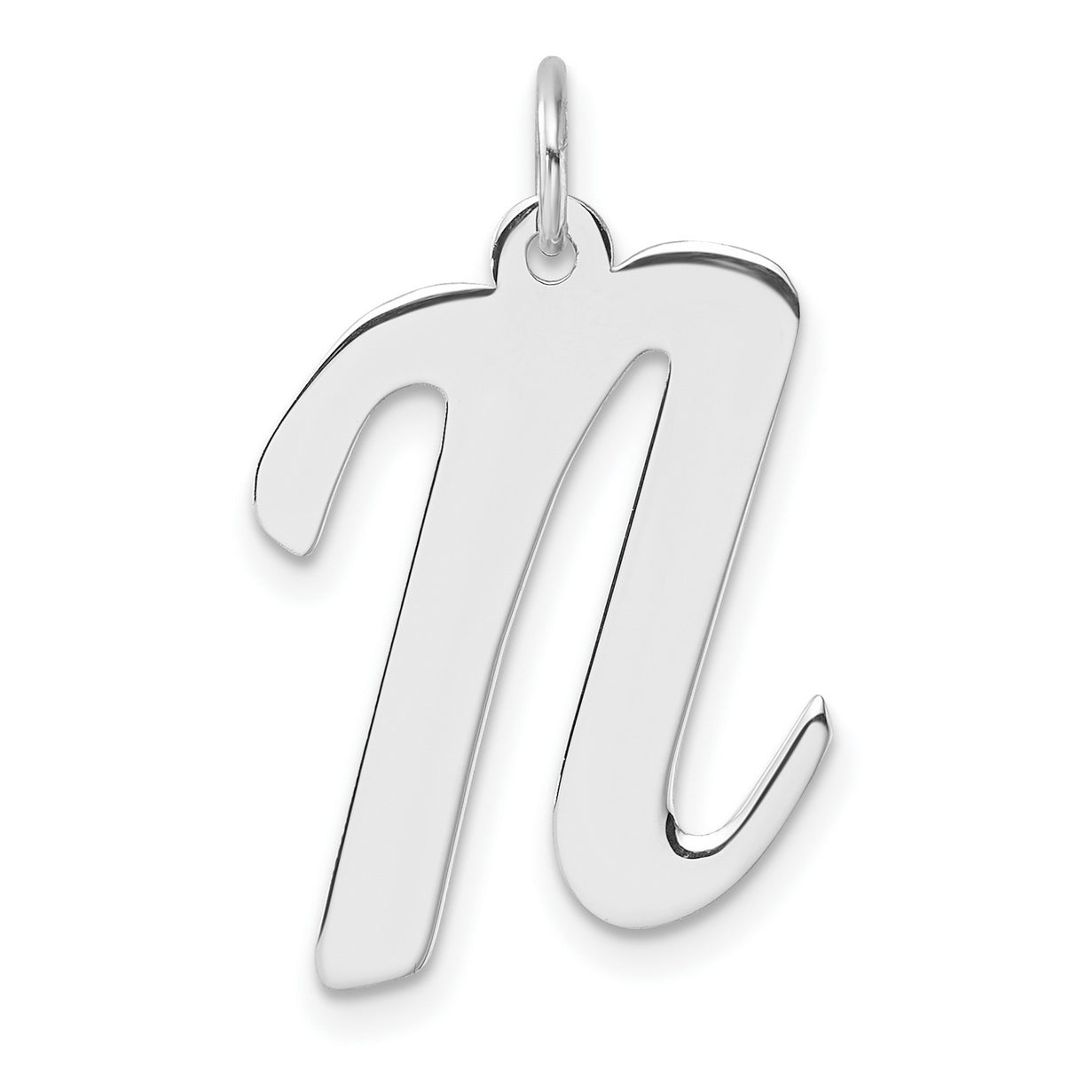 Sterling Silver Pendant, Lowercase N Script Letter Charm, Polished Modern Design