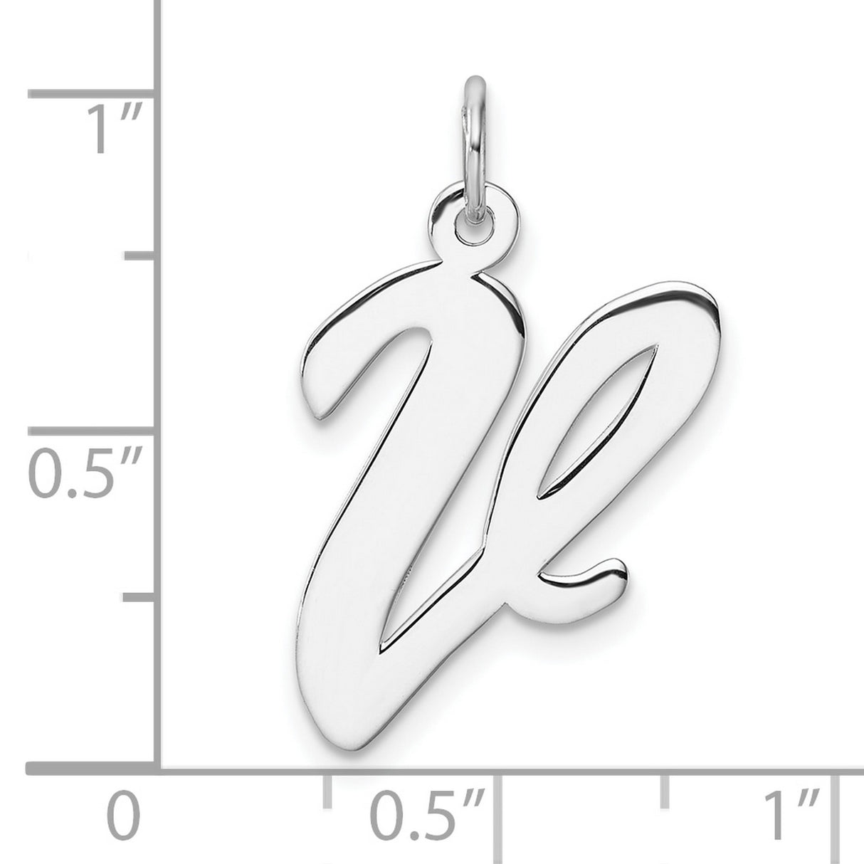 Sterling Silver Script V Pendant Charm, Polished Cursive Letter Initial Jewelry for Women