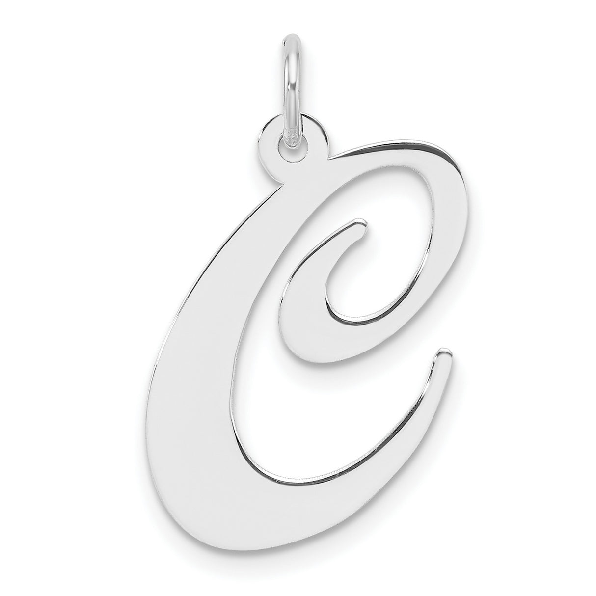 Sterling Silver Initial C Pendant, Polished Script Letter Charm for Necklace or Bracelet