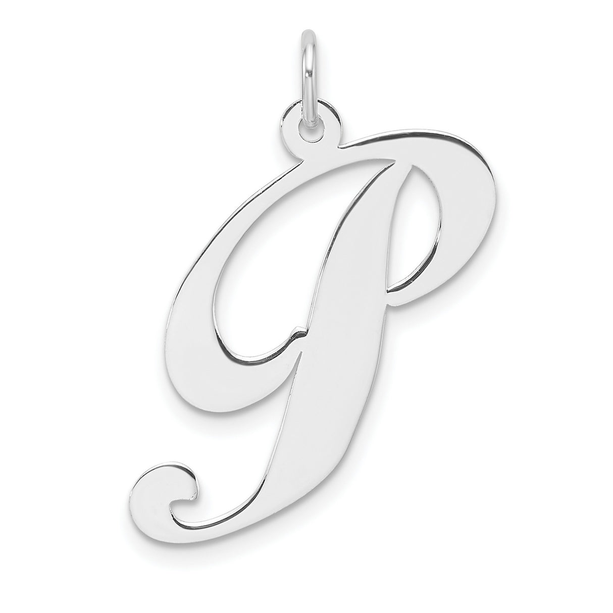 Sterling Silver Pendant, Script Initial P, Polished Cursive Letter Charm for Women