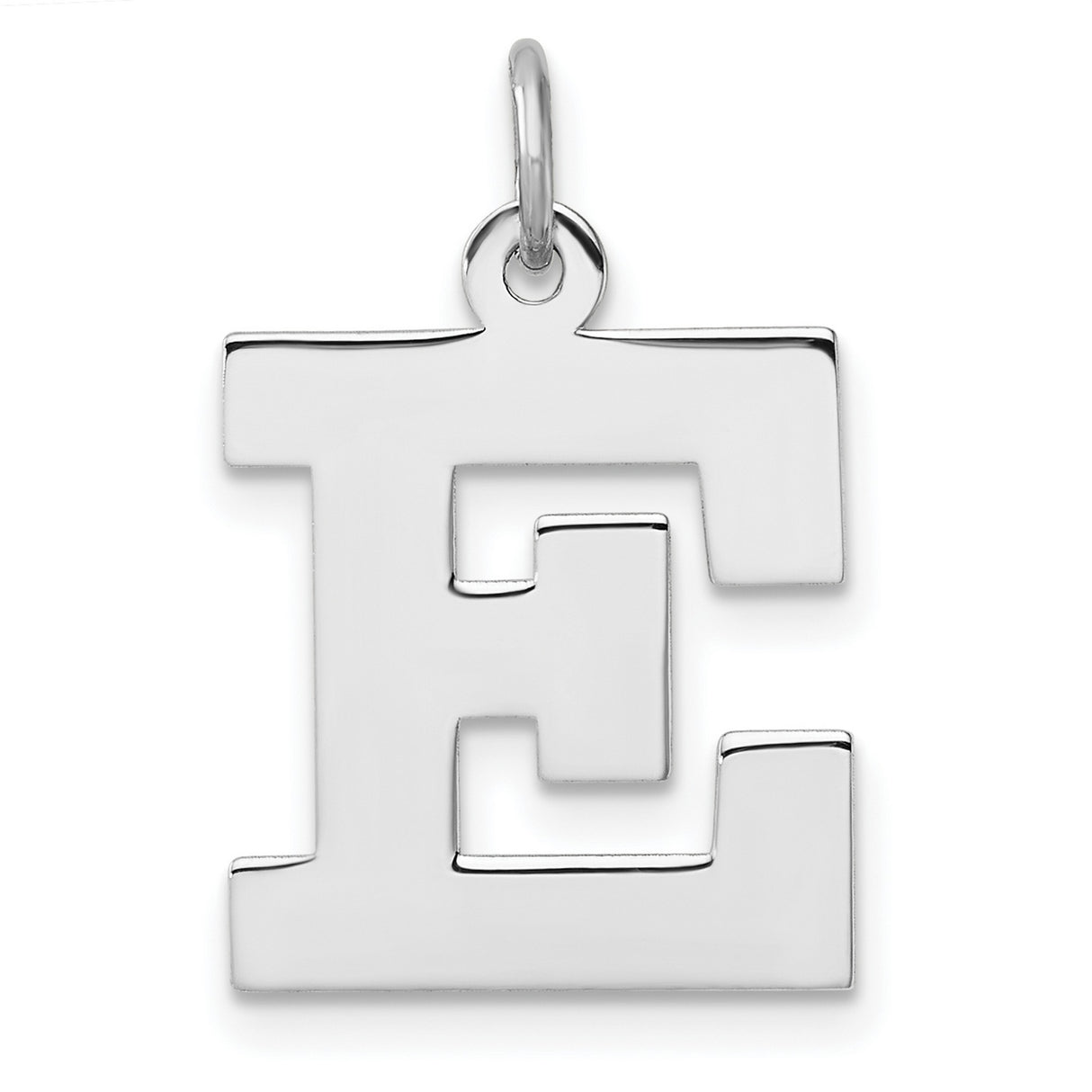 Sterling Silver Letter E Pendant, Bold Block Design, Polished Finish, Unisex Initial Charm