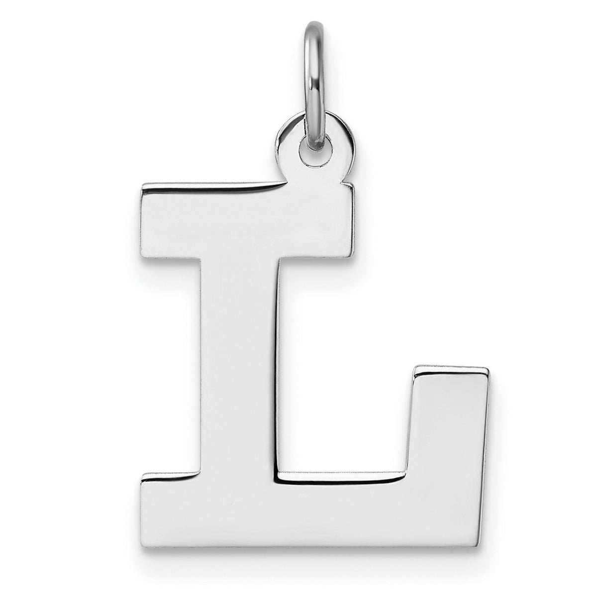 Sterling Silver Letter L Pendant, Polished Block Initial Charm, Modern Monogram Jewelry