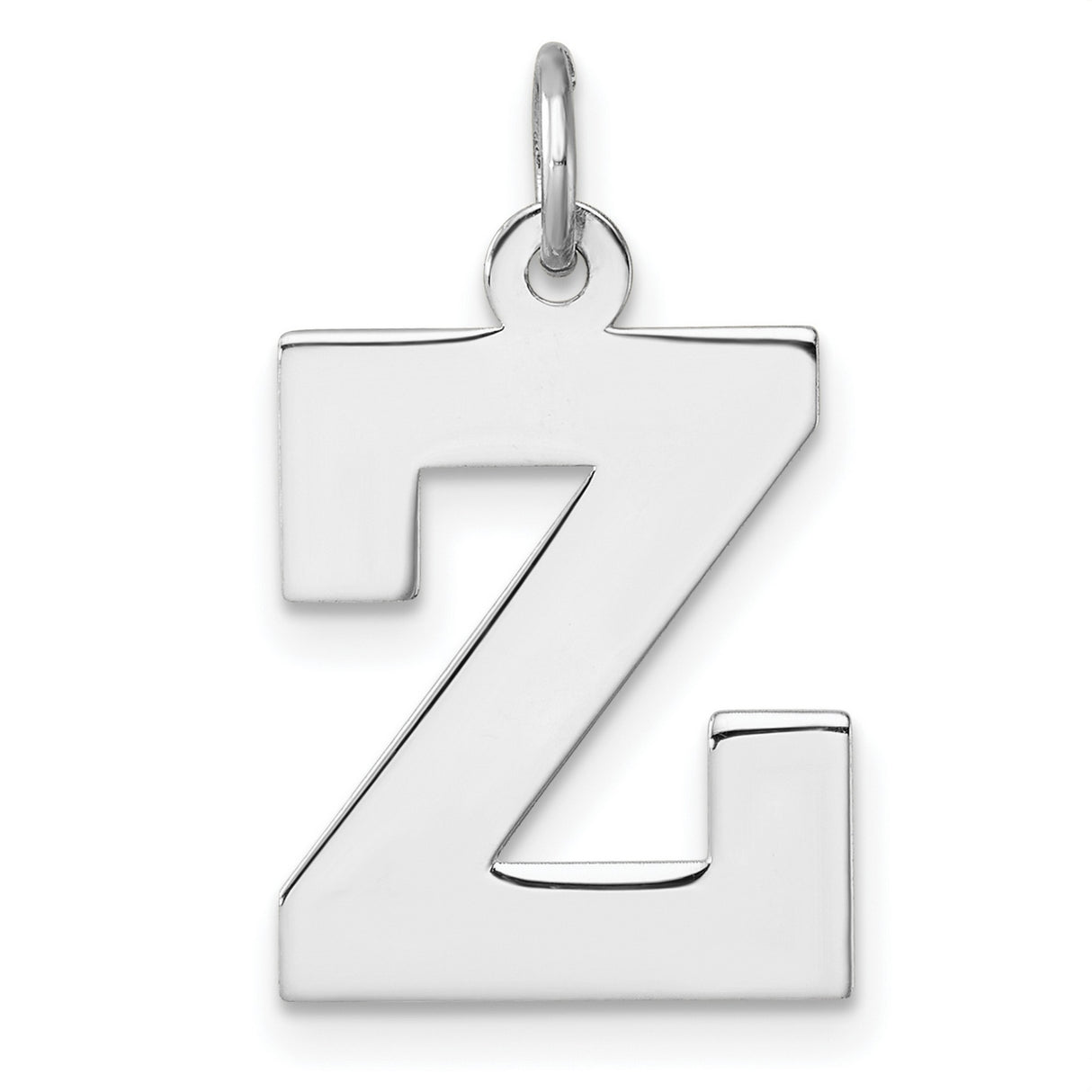 Sterling Silver Letter Z Pendant Charm, Polished Block Font Initial Jewelry for Men and Women