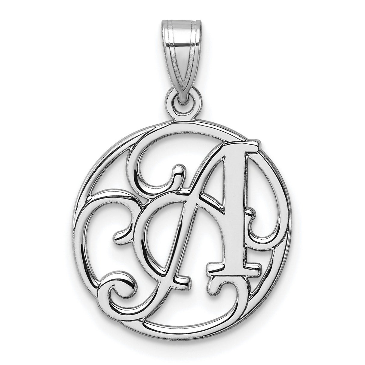 Sterling Silver Letter A Pendant, Ornate Script Monogram Circular Charm for Women