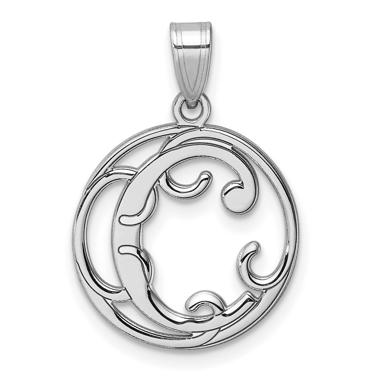 Sterling Silver Pendant, Initial C Scroll Design Openwork Script Letter Charm for Women