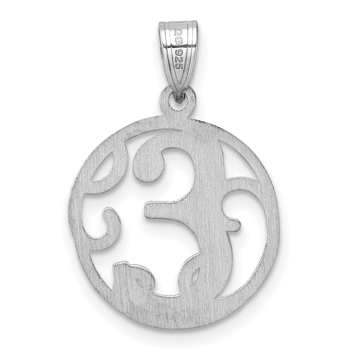 Sterling Silver Initial E Pendant, Script Letter Charm with Circular Filigree Design