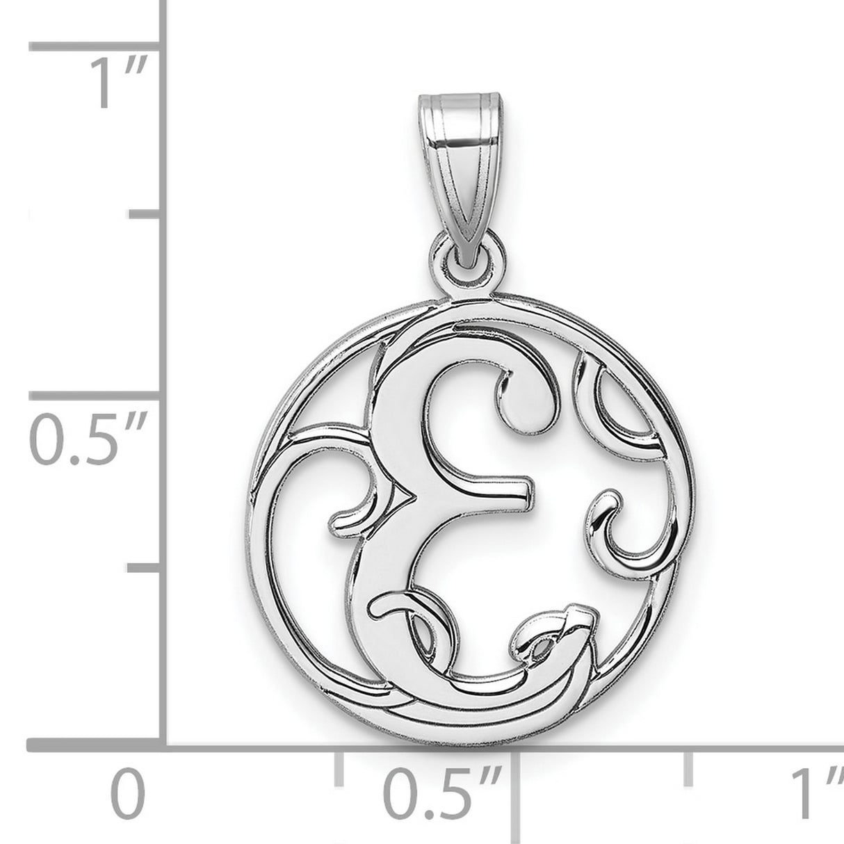 Sterling Silver Initial E Pendant, Script Letter Charm with Circular Filigree Design