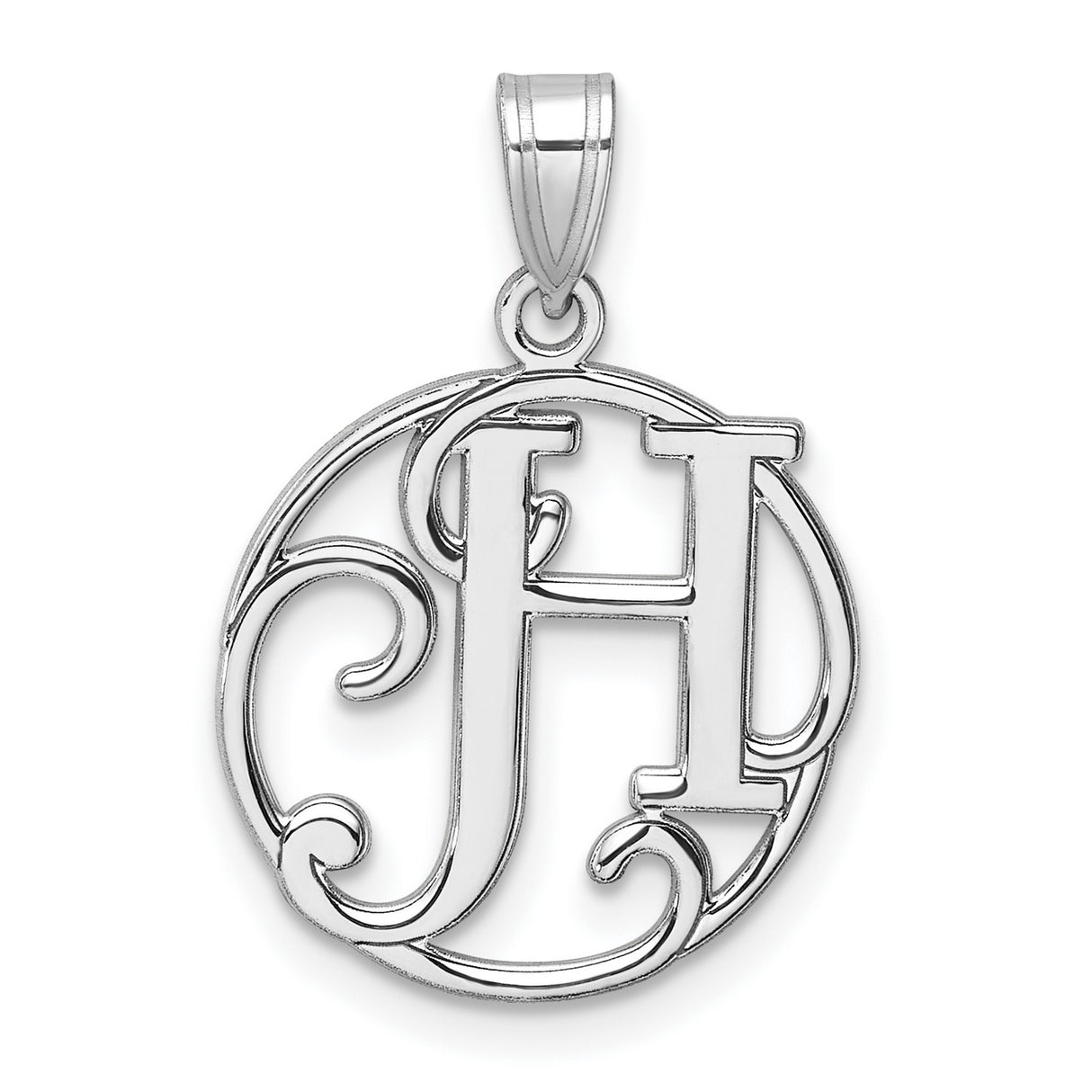 Sterling Silver Initial H Pendant with Scroll Accents and Openwork Design