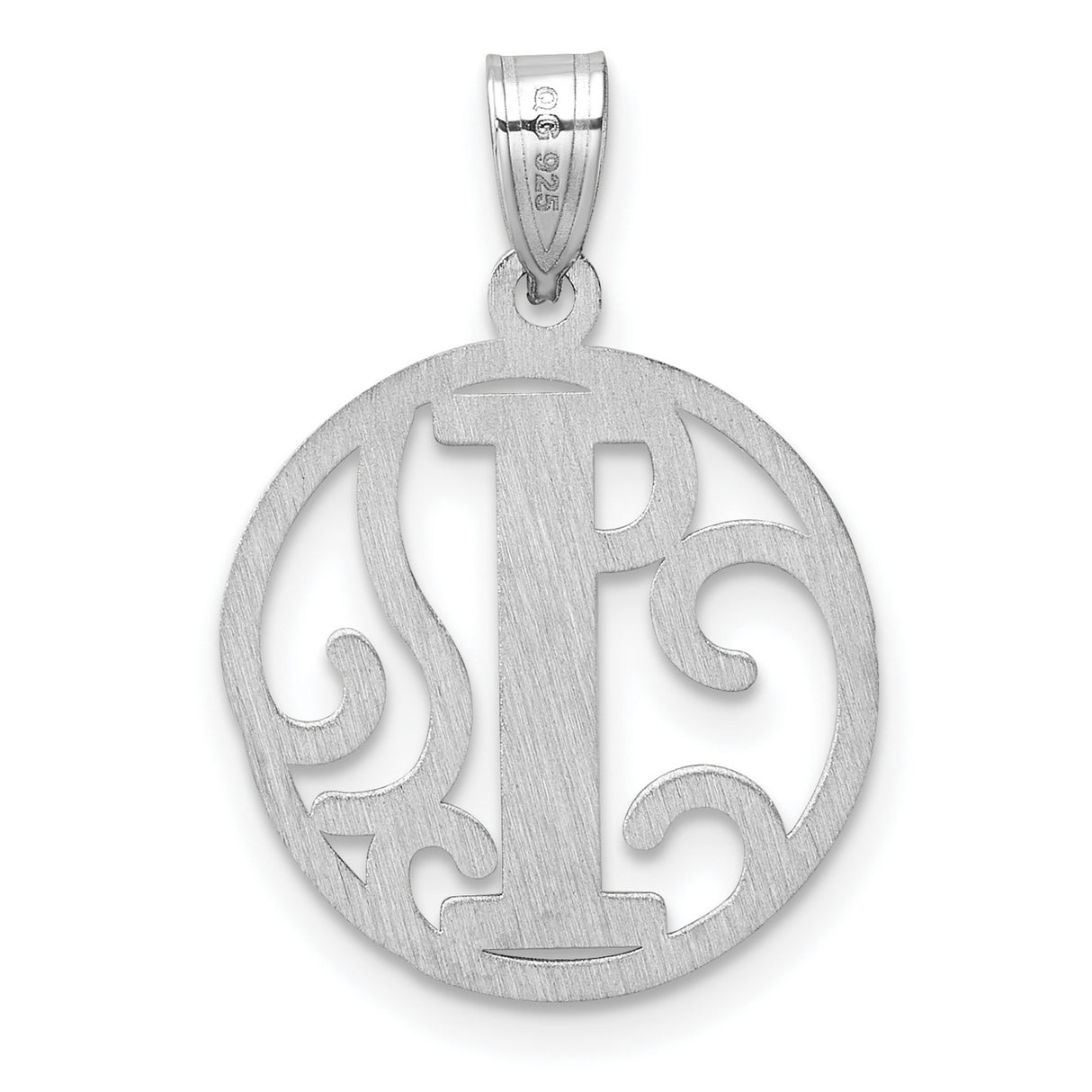 Sterling Silver Initial I Pendant with Scrollwork Script Monogram Design for Women