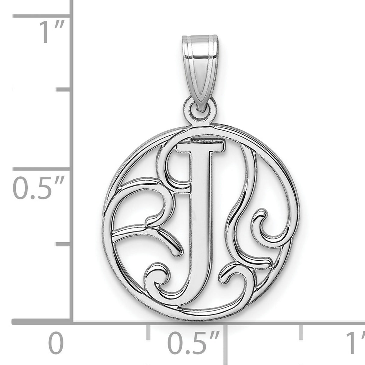 Sterling Silver Initial J Pendant, Script Letter Monogram Charm with Scroll Design