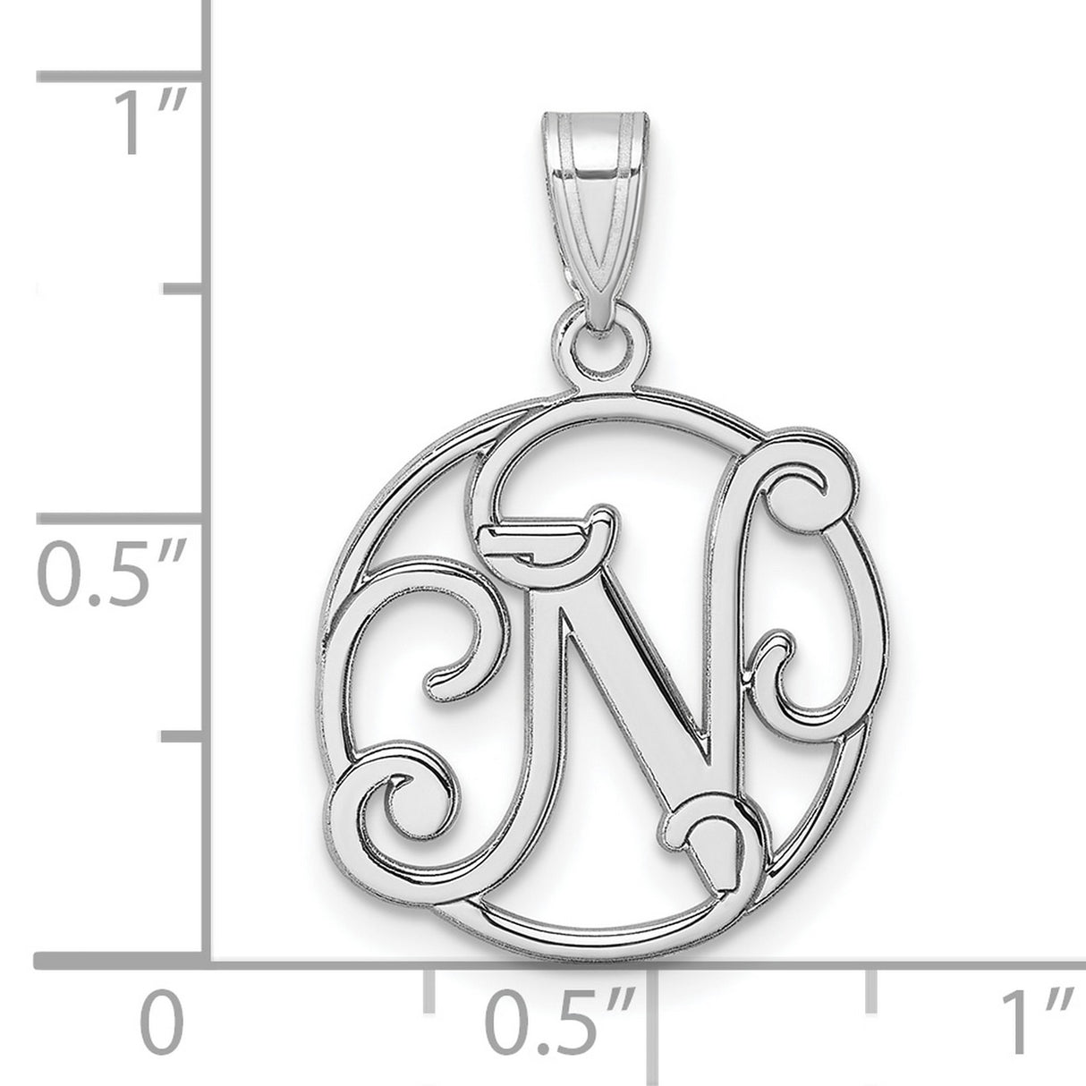 Sterling Silver Monogram Pendant with Script Letter N in Open Circle Design
