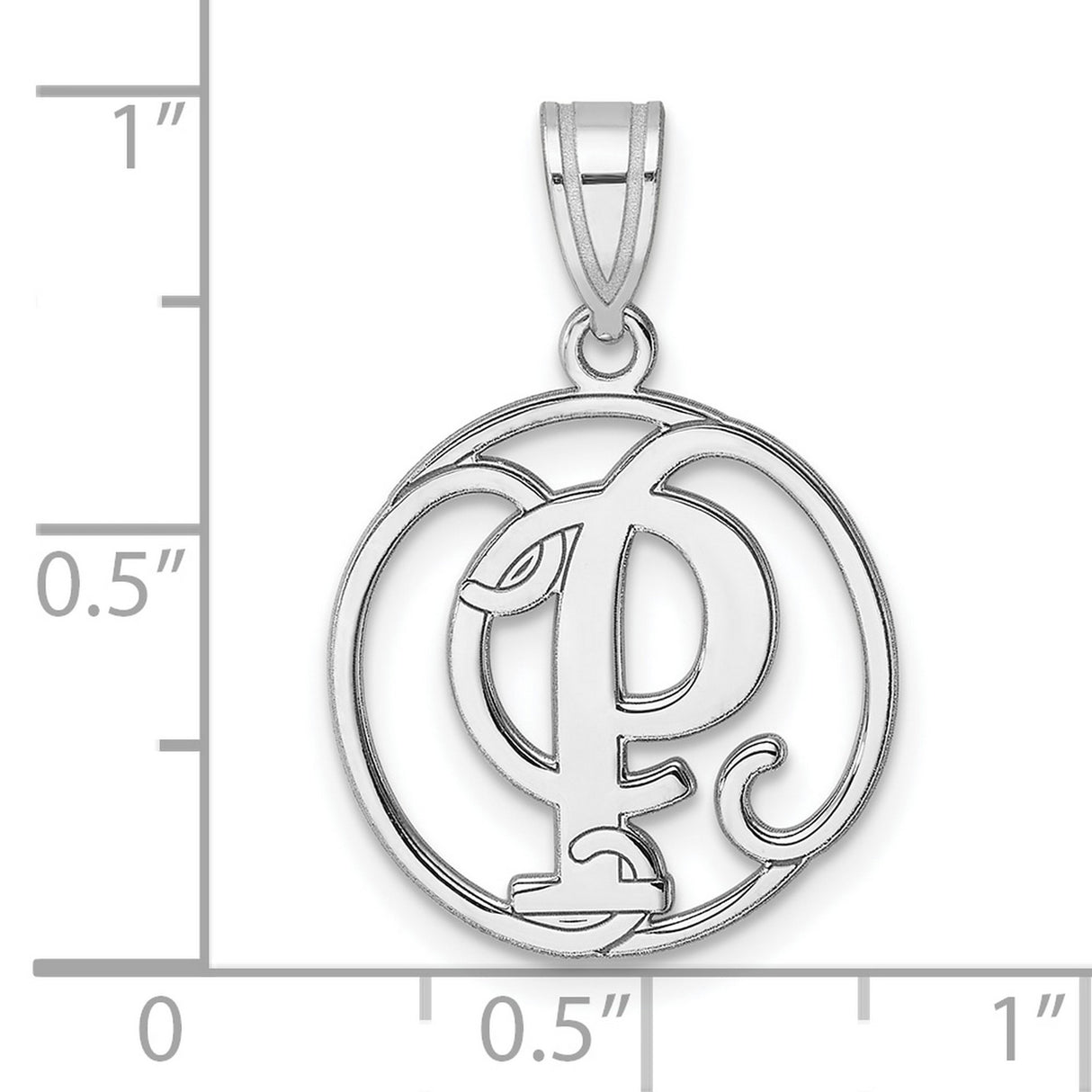 Sterling Silver Monogram Pendant with Script Letter P in Open Circle Design