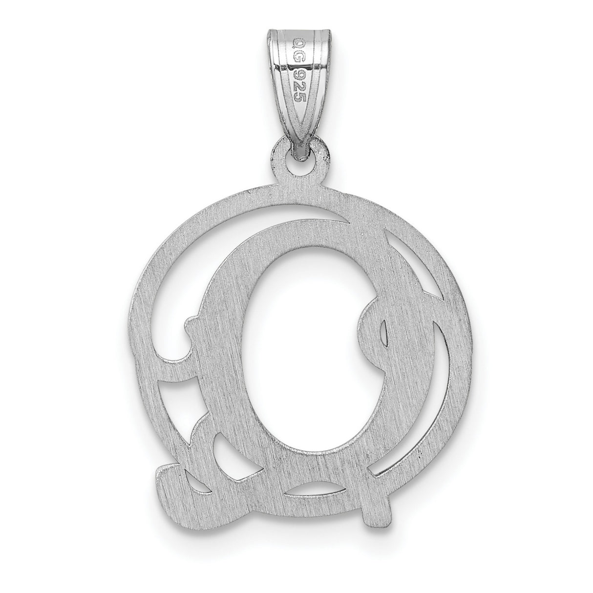 Sterling Silver Initial Pendant with Decorative Circular Frame, Script Letter Q Monogram Charm