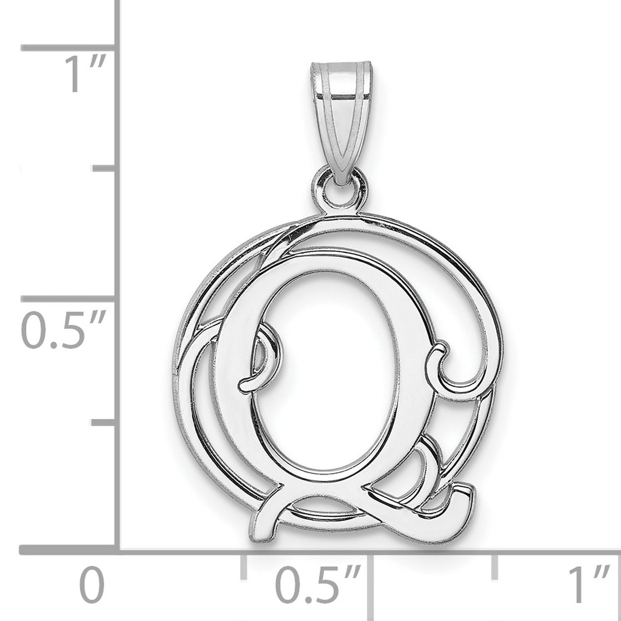 Sterling Silver Initial Pendant with Decorative Circular Frame, Script Letter Q Monogram Charm